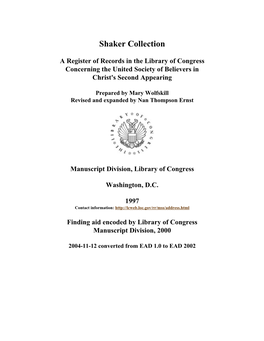 Shaker Collection of Records Concerning