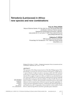 Tetradenia (Lamiaceae) in Africa: New Species and New Combinations