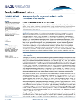 A New Paradigm for Large Earthquakes in Stable Continental Plate Interiors