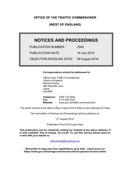 Notices and Proceedings: West of England: 19 July 2016