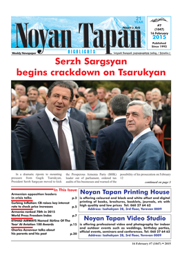 Serzh Sargsyan Begins Crackdown on Tsarukyan