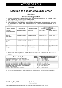 NOTICE of POLL Election of a District Councillor