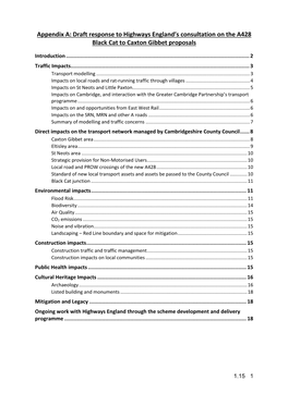 Draft Response to Highways England's Consultation on The