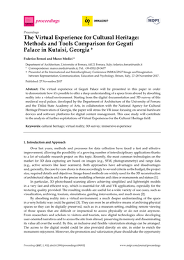 The Virtual Experience for Cultural Heritage: Methods and Tools Comparison for Geguti Palace in Kutaisi, Georgia †