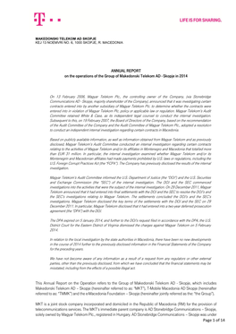 Page 1 of 14 ANNUAL REPORT on the Operations of the Group Of