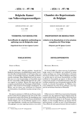 1531 / 1 -97 / 98 Belgische Kamer Van Volksvertegenwoordigers