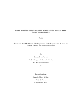 Chinese Agricultural Extension and Uneven Economic Growth, 1903-1937: a Case Study of Shandong Province