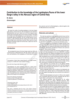 Contribution to the Knowledge of the Lepidoptera Fauna of the Lower Sangro Valley in the Abruzzo Region of Central Italy N