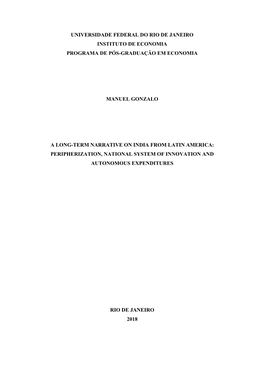 Universidade Federal Do Rio De Janeiro Instituto De Economia Programa De Pós-Graduação Em Economia Manuel Gonzalo a Long-Term