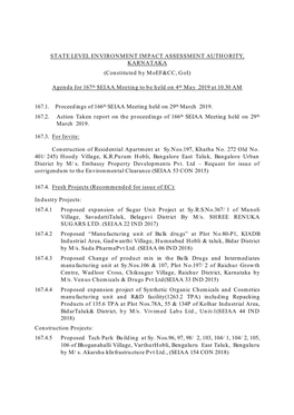 (Constituted by Moef&CC, Goi) Agenda for 167Th SEIAA Meeting