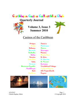 Caribbean Casino Collectibles Club Quarterly Journal Volume 3, Issue 3