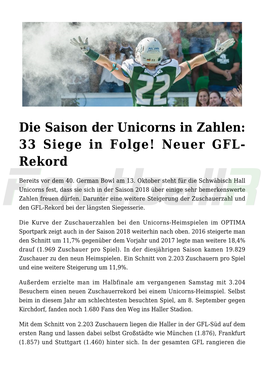 Die Saison Der Unicorns in Zahlen: 33 Siege in Folge! Neuer GFL-Rekord