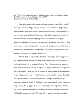 Voice Classification and Fach: Recent, Historical and Conflicting Systems of Voice Categorization