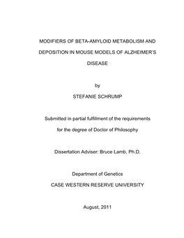 Modifiers of Beta-Amyloid Metabolism and Deposition in Mouse Models of Alzheimer’S Disease