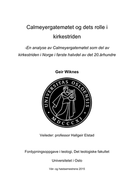 Fordypningsoppgave I Teologi 2015 Geir Wiknes