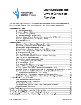 Court Decisions and Laws in Canada on Abortion