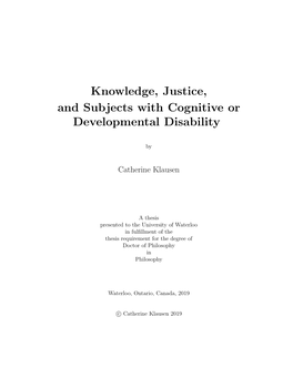 Knowledge, Justice, and Subjects with Cognitive Or Developmental Disability