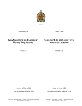 Newfoundland and Labrador Fishery Regulations Règlement De Pêche De Terre-Neuve-Et-Labrador