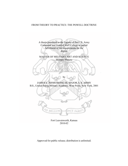 THE POWELL DOCTRINE a Thesis Presented to the Faculty of The