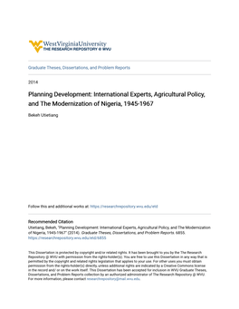 International Experts, Agricultural Policy, and the Modernization of Nigeria, 1945-1967