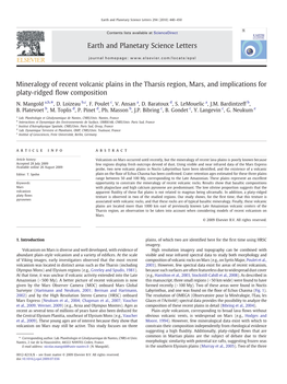 Mineralogy of Recent Volcanic Plains in the Tharsis Region, Mars, and Implications for Platy-Ridged ﬂow Composition