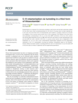 H Rotamerization Via Tunneling in a Thiol Form of Thioacetamide† Cite This: Phys