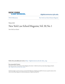 New York Law School Magazine, Vol. 30, No. 1 New York Law School