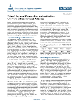 Federal Regional Commissions and Authorities: Overview of Structure and Activities