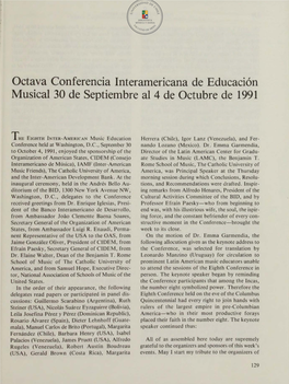 Octava Conferencia Interamericana De Educación Musical 30 De Septiembre Al 4 De Octubre De 1991