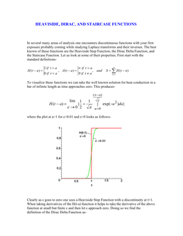 HEAVISIDE, DIRAC, and STAIRCASE FUNCTIONS }) Exp( 1 2 1 { 0 Lim ) ( Du U Ath ∫