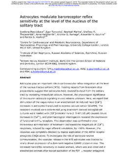 Astrocytes Modulate Baroreceptor Reflex Sensitivity at the Level of the Nucleus of the Solitary Tract