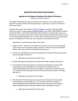 MONTECITO FIRE PROTECTION DISTRICT Agenda for the Regular Meeting of the Board of Directors