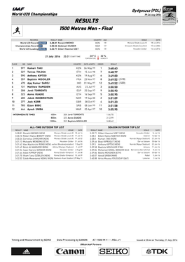 RESULTS 1500 Metres Men - Final