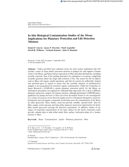 In Situ Biological Contamination Studies of the Moon; Implications for Planetary Protection and Life Detection Missions