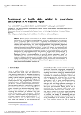 Assessment of Health Risks Related to Groundwater Consumption in Al- Hoceima Region