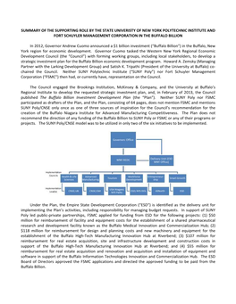 Summary of Supporting Role of SUNY Poly and FSMC in Buffalo Billion