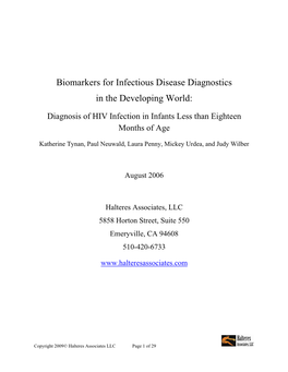 Biomarkers for Infectious Disease Diagnostics in the Developing World