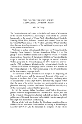 The Caroline Islands Script: a Linguistic Confrontation