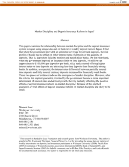 Market Discipline and Deposit Insurance Reform in Japan∗