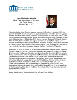 Hon. Michael J. Garcia New York State Court of Appeals 20 Eagle Street Albany, NY 12207