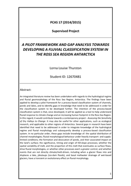 A Pilot Framework and Gap Analysis Towards Developing a Fluvial Classification System in the Ross Sea Region Antarctica