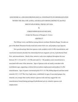 Geochemical and Geochronological Constraints on Mineralization