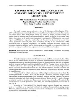 Factors Affecting the Accuracy of Analysts' Forecasts