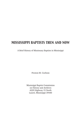 Mississippi Baptists Then and Now