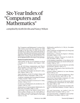 Six-Year Index of "Computers and Mathematics"