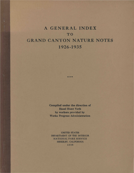 A General Index Grand Canyon Nature Notes 1926-1935