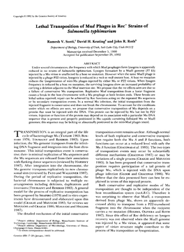 Lethal Transposition of Mud Phages in Rec- Strains of Salmonella Typhimum'um