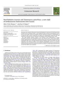 Pararhabdodon Isonensis and Tsintaosaurus Spinorhinus: a New Clade of Lambeosaurine Hadrosaurids from Eurasia