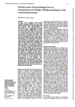 Stormy Onset with Prolonged Loss of Consciousness in Benign Childhood Epilepsy with Occipital Paroxysms 47