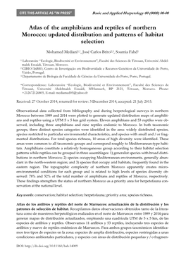 Atlas of the Amphibians and Reptiles of Northern Morocco: Updated Distribution and Patterns of Habitat Selection